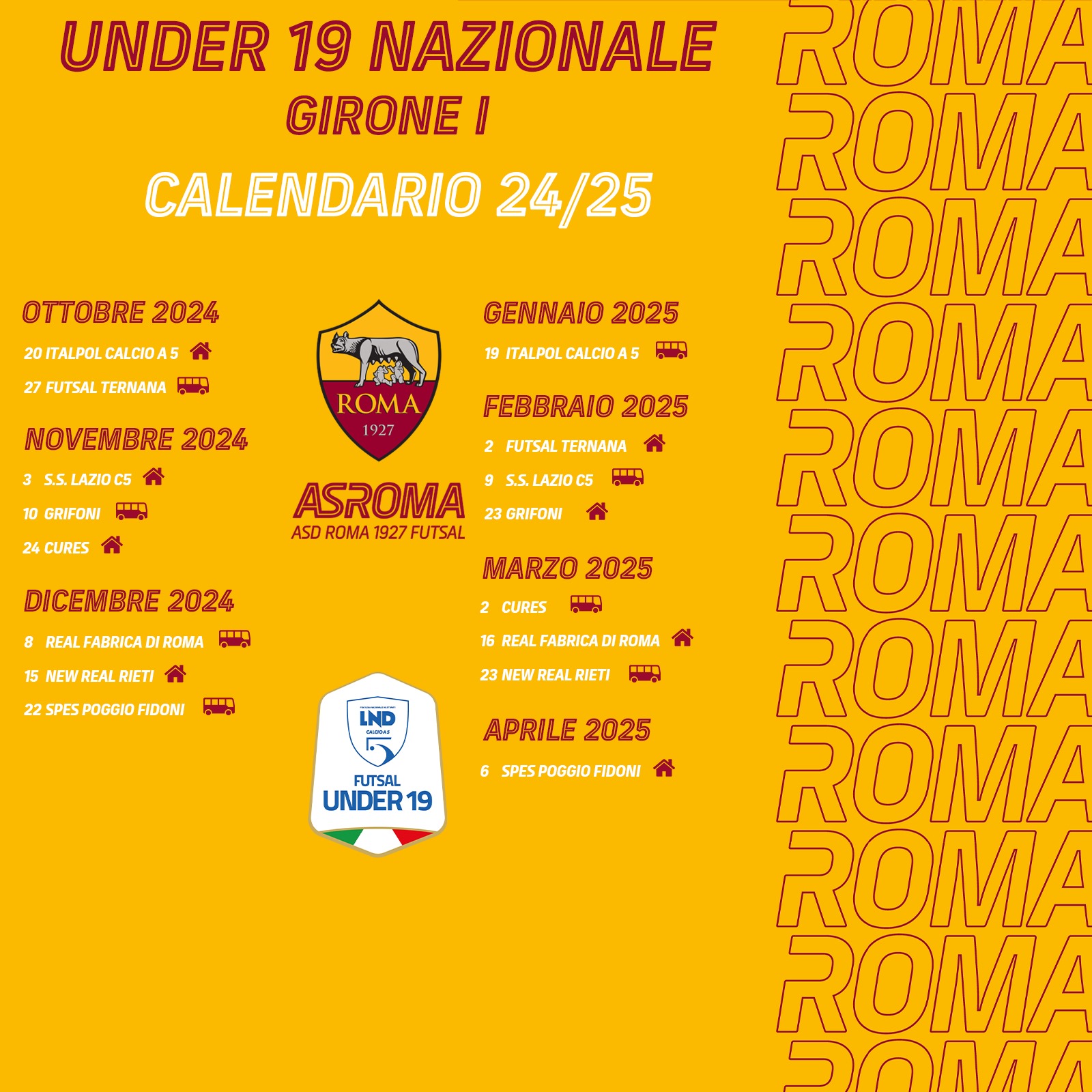 Il calendario dei Campioni d'Italia - stagione 24/25